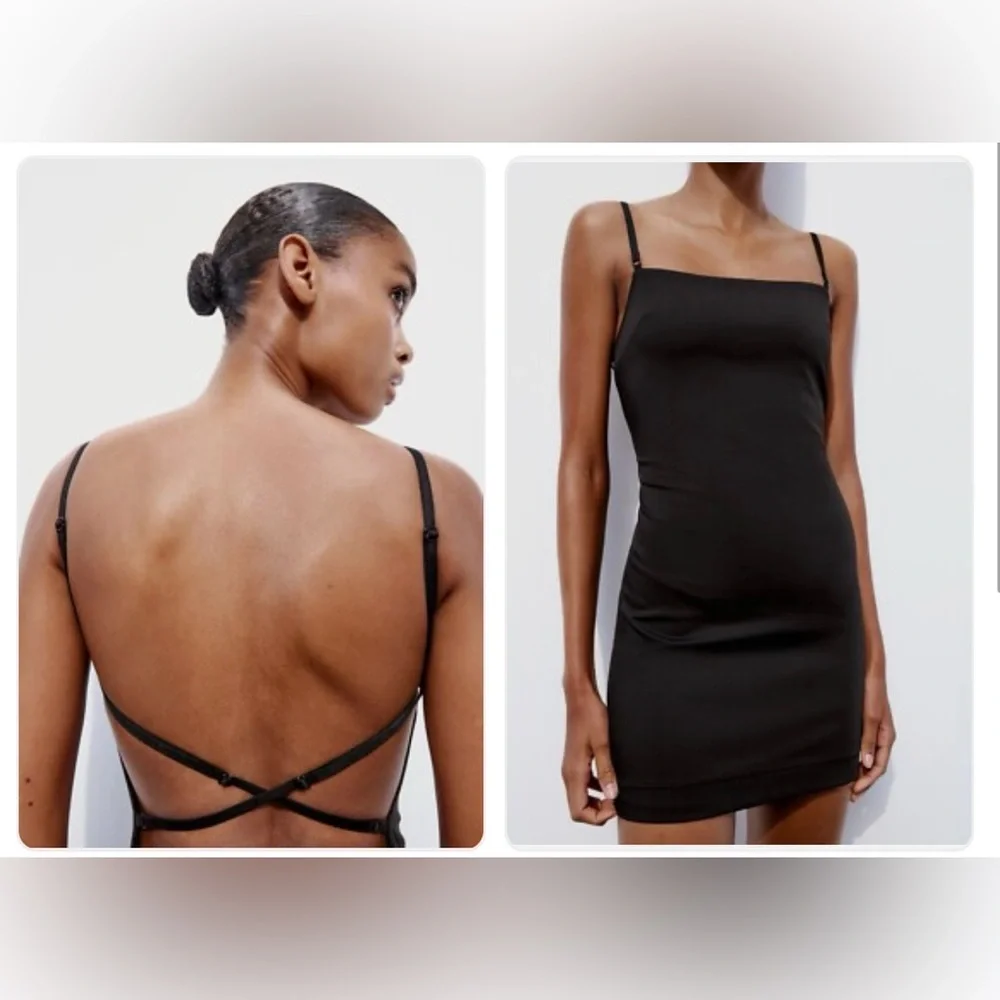 Zara Little Black Dress Strappy Open Back Mini NWT 🩷 - Picture 1 of 7